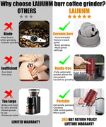 FSJCOFFEE Burr Coffee Grinder Electric Portable - Conical Burr Coffee Bean  Grinder - Small Footprint Electric Rechargeable Coffee Grinder for Home